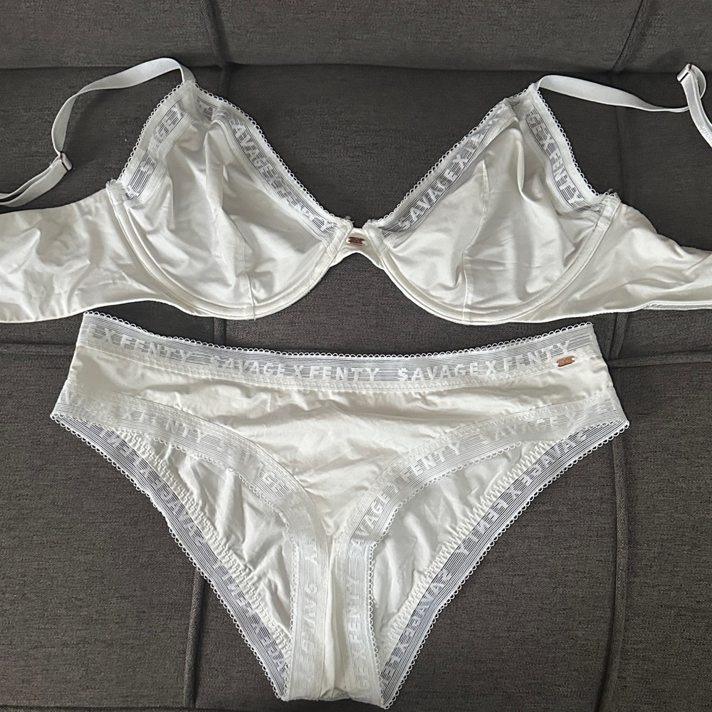 Savage X Fenty White Lace Bra and Panty Set